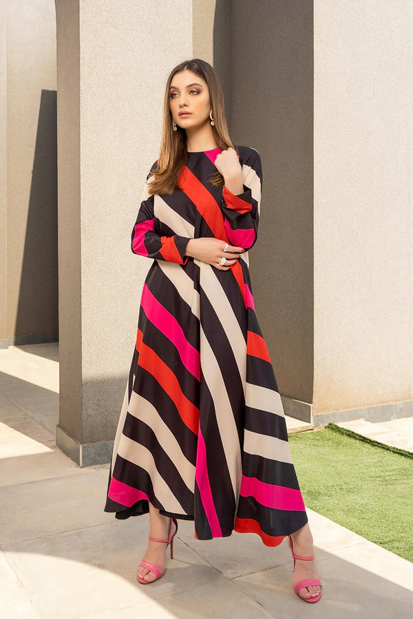 Multicolor Lines Premium Kaftan Dress