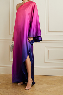 MAGENTA TO INDIGO FLOWING SILK CASCADE KAFTAN