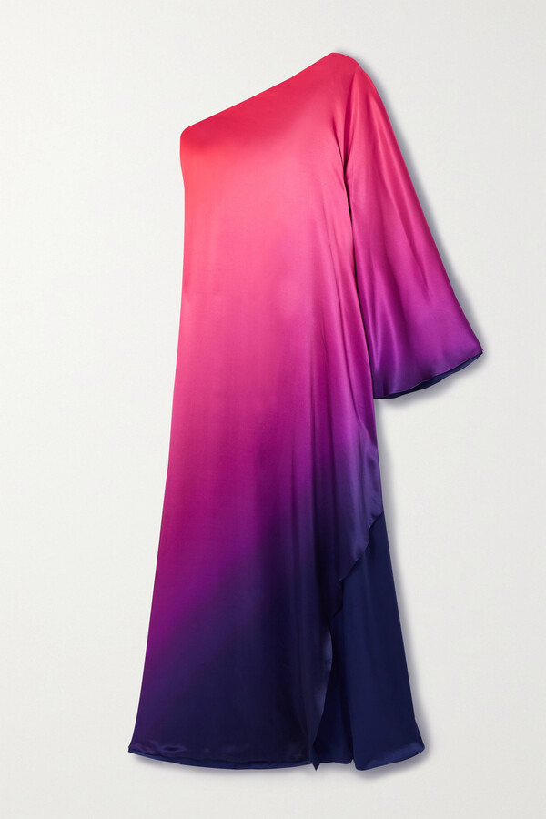 MAGENTA TO INDIGO FLOWING SILK CASCADE KAFTAN