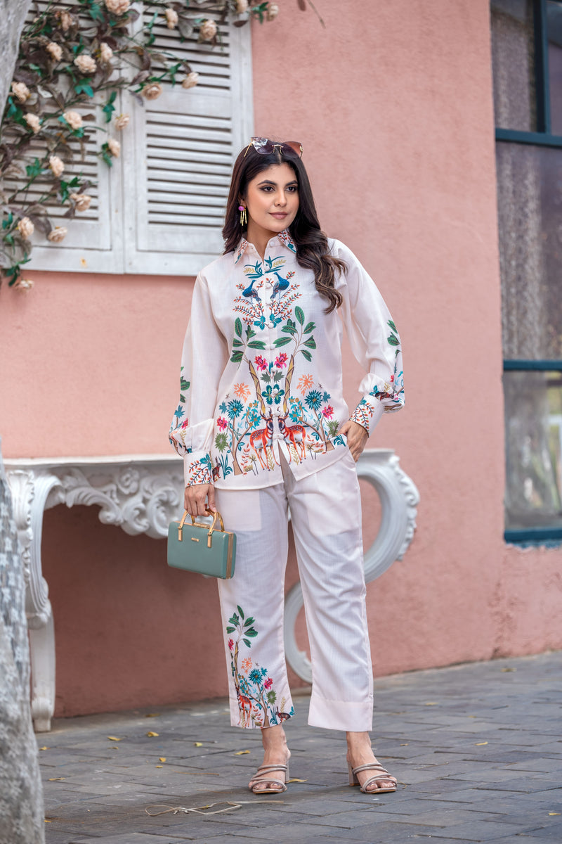 Wild Elegance Peacock Linen Co-ord Set